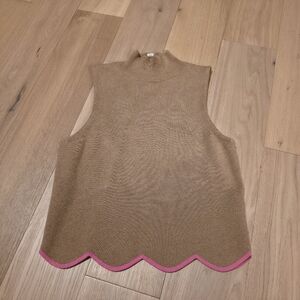 Maeve Tan Sweater Tank With Scalloped Edge
